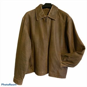 Men’s Distressed Leather Bomber Jacket in Brown by Excelled